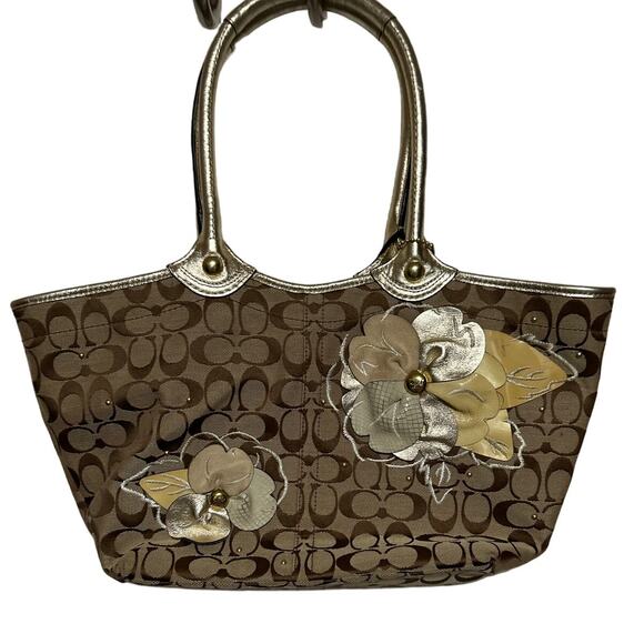 Coach Signature‎ Leather Floral Bleecker Canvas Satchel Bag F16276 - Picture 1 of 13